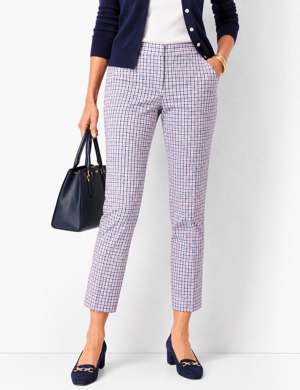 Talbots Signature Women’s Plaid Ankle Pants Pink Blue Petite 4P 4 petite